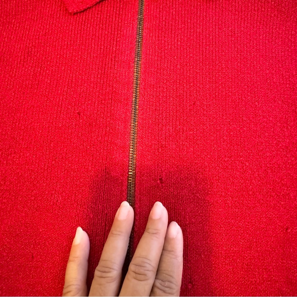 Vintage 1980s Margaret O’Leary Women Red Wool Zip Front Knit Jacket Size 2 - Picture 6 of 11